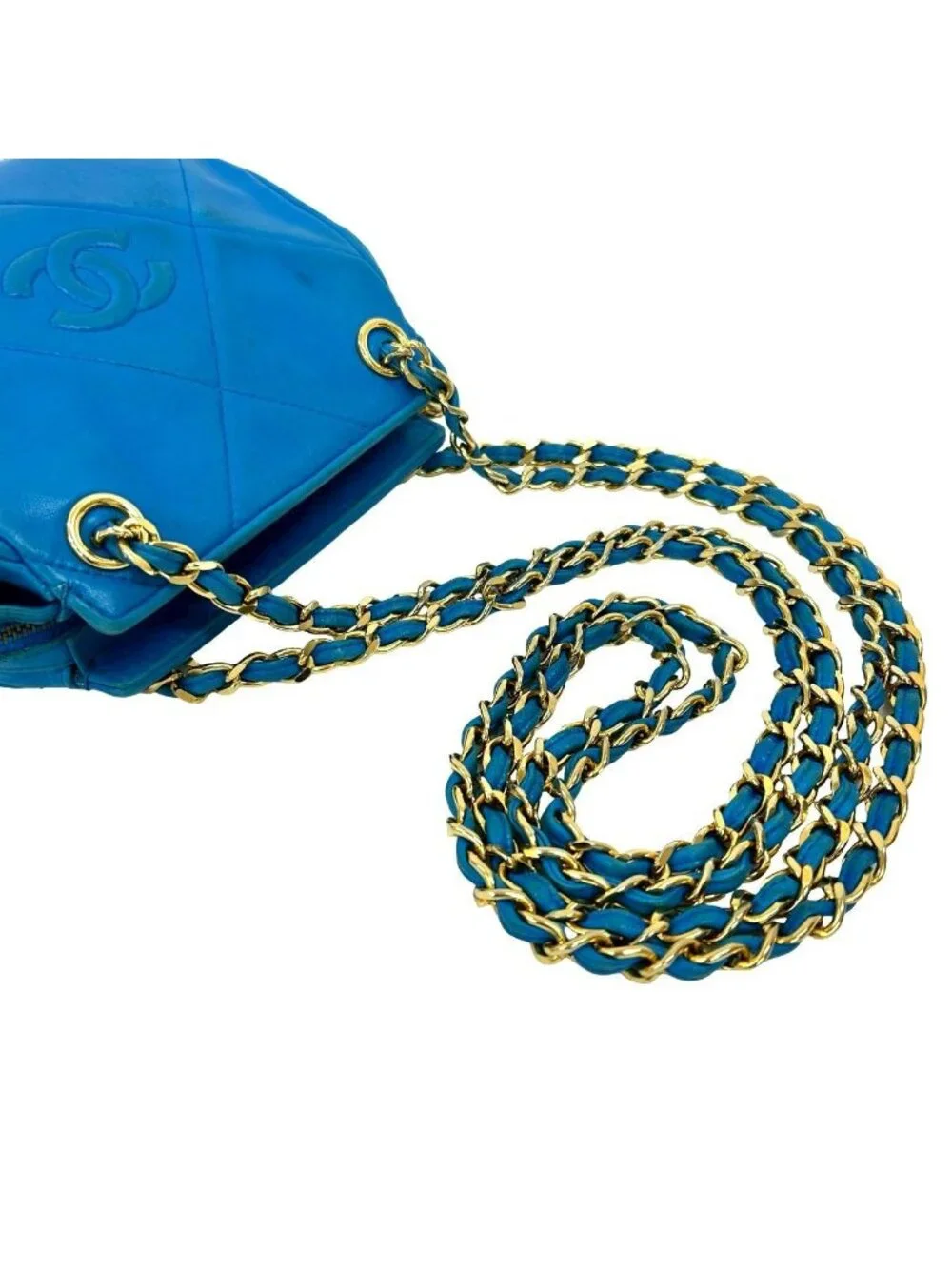 Chanel Card and CC Logo Fringe Lambskin Leather Chain Shoulder Bag Blue - Picture 4 of 10